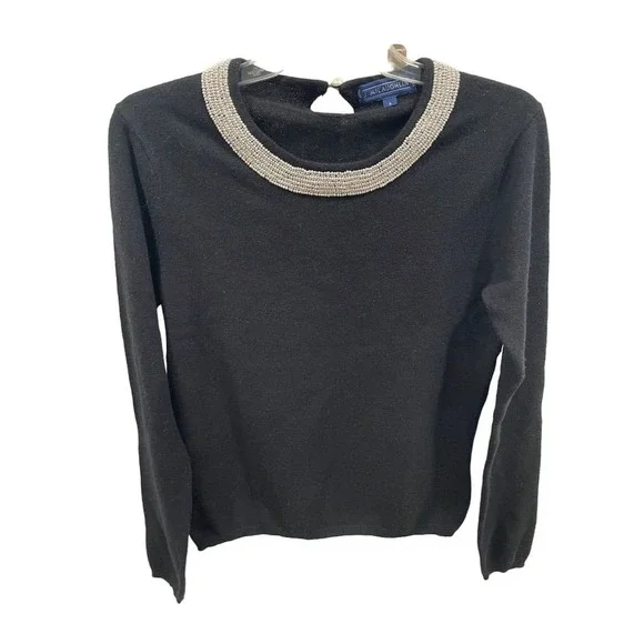 J. McLaughlin Women's Black Sweater Sz S pearl Collar cashmere SI16 - Picture 1 of 7